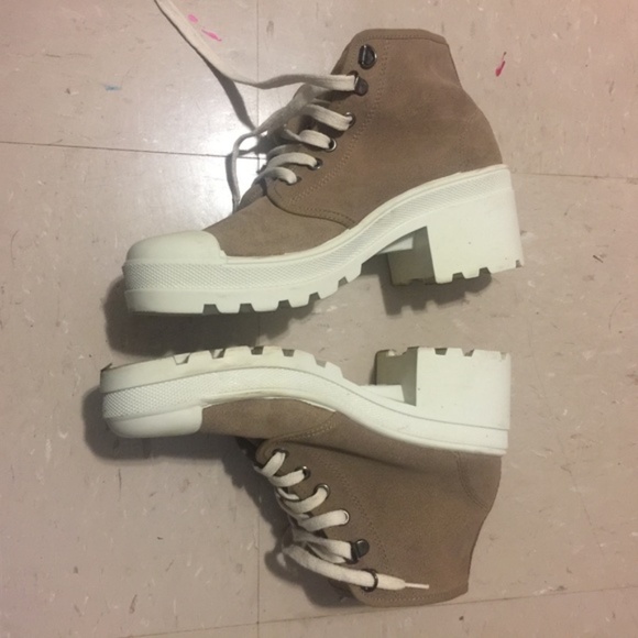 Bershka beige fabric track platform ankle boots - Picture 4 of 5